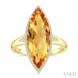 22X8 MM Evoque Gemstone Marquise Shape Citrine and 1/5 Ctw Round Cut Diamond Semi-Precious Ring in 14K Yellow Gold