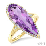 22X8 MM Evoque Gemstones Pear Shape Amethyst and 1/5 Ctw Round Cut Diamond Semi-Precious Ring in 14K Yellow Gold