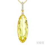 22X8 MM Evoque Gemstones Oval Shape Lemon Quartz and 1/20 Ctw Round Cut Diamond Semi-Precious Pendant With Chain in 14K Yellow Gold