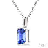 7X5MM Octagon Shape Tanzanite Precious Solitaire Pendant With Chain in 14K White Gold