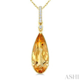 16X6 MM Evoque Gemstone Pear Shape Citrine and 1/20 Ctw Round Cut Diamond Semi-Precious Pendant With Chain in 10K Yellow Gold