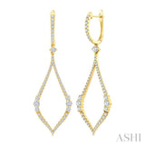 1 3/8 Ctw Elongated Open Window Marquise Shape Dangler Round Cut Diamond Fashion Earrings in 14K Yellow Gold