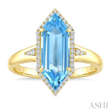 16X6 MM Evoque Gemstones Hexagon Shape Blue Topaz and 1/5 Ctw Round Cut Diamond Semi-Precious Ring in 10K Yellow Gold