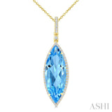 22X8 MM Evoque Gemstones Marquise Shape Blue Topaz and 1/4 Ctw Round Cut Diamond Semi-Precious Pendant With Chain in 14K Yellow Gold
