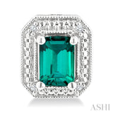 6X4 MM Octagon Shape Lab-Created Emerald and 1/50 Ctw Round Cut Diamond Precious Earrings in Sterling Silver