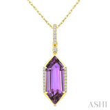 16X6 MM Evoque Gemstones Hexagon Shape Amethyst and 1/10 Ctw Round Cut Diamond Semi-Precious Pendant With Chain in 10K Yellow Gold
