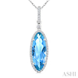 16X6 MM Evoque Gemstones Oval Shape Blue Topaz and 1/5 Ctw Round Cut Diamond Semi-Precious Pendant With Chain in 10K White Gold