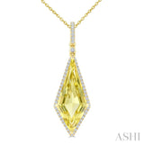 22X9 MM Evoque Gemstones Kite Shape Lemon Quartz and 1/4 Ctw Round Cut Diamond Semi-Precious Pendant With Chain in 14K Yellow Gold