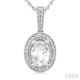 7X5 MM Oval Shape White Topaz and 1/50 Ctw Round Cut Diamond Semi-Precious Pendant With Chain in Sterling Silver