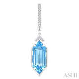 14X6 MM Hexagon Shape Blue Topaz and 1/6 Ctw Round Cut Diamond Semi-Precious Earrings in 14K White Gold