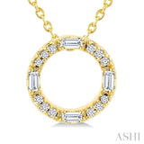 1/10 Ctw Baguette and Round Cut Diamond  Circle Shape Fashion Pendant With Chain in 10K Yellow Gold