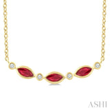4X2 MM Marquise Shape Ruby and 1/50 Ctw Round Cut Diamond Precious Bar Necklace in 10K Yellow Gold
