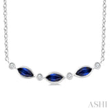 4X2 MM Marquise Shape Sapphire and 1/50 Ctw Round Cut Diamond Precious Bar Necklace in 10K White Gold