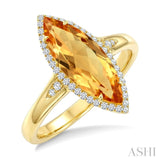 16X7 MM Evoque Gemstone Marquise Shape Citrine and 1/6 Ctw Round Cut Diamond Semi-Precious Ring in 10K Yellow Gold