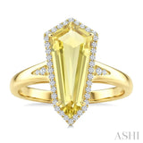 16X7 MM Evoque Gemstones Shield Shape Lemon Quartz and 1/6 Ctw Round Cut Diamond Semi-Precious Ring in 10K Yellow Gold