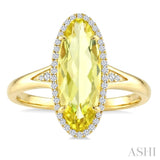 16X6 MM Evoque Gemstones Oval Shape Lemon Quartz and 1/6 Ctw Round Cut Diamond Semi-Precious Ring in 10K Yellow Gold