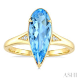 16X6 MM Evoque Gemstones Pear Shape Blue Topaz and 1/50 Ctw Round Cut Diamond Semi-Precious Ring in 10K Yellow Gold