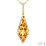 22X9 MM Evoque Gemstone Kite Shape Citrine and 1/4 Ctw Round Cut Diamond Semi-Precious Pendant With Chain in 14K Yellow Gold
