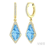 12X5 MM Kite Shape Blue Topaz and 1/3 Ctw Round Cut Diamond Semi-Precious Earrings in 10K Yellow Gold