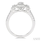 5/8 Ctw Oval Shape Past Present and Future Round Cut Diamond Semi-Mount Engagement Ring in 14K White Gold