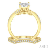 5/8 Ctw Round Cut Diamond Lovebright Bridal Set with 1/2 Ctw Engagement Ring and 1/6 Ctw Wedding Band in 14K Yellow and White Gold