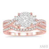 7/8 Ctw Lovebright Round Diamond Wedding Set With 3/4 Ctw Criss Cross Shank Engagement Ring and 1/6 Ctw Arched Wedding Band in 14K Rose & White Gold