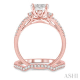 7/8 Ctw Lovebright Round Diamond Wedding Set With 3/4 Ctw Criss Cross Shank Engagement Ring and 1/6 Ctw Arched Wedding Band in 14K Rose & White Gold