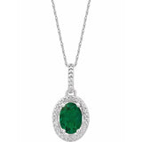 Sterling Silver Lab-Grown Emerald & .01 CTW Natural Diamond 18" Necklace