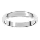 14K White Gold 3 mm Lightweight Half Round Band Size 6.5