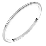 14K White Gold 1 mm Lightweight Half Round Band Size 5.5
