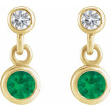 14K Yellow Gold Natural Emerald & .05 CTW Natural Diamond Two-Stone Earrings