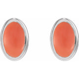 Sterling Silver Natural Pink Coral Cabochon Earrings
