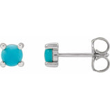 14K White Gold 4 mm Natural Turquoise Cabochon Earrings