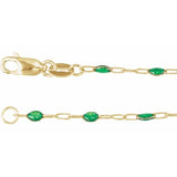 14K Yellow Gold-Filled 1.6 mm Green Enamel Bead Paperclip-Style 16" Chain