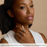 Sterling Silver Lab-Grown Emerald & .01 CTW Natural Diamond Ring