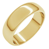 14K Yellow Gold 6 mm Half Round Band Size 9