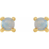 14K Yellow Gold 4 mm Natural White Opal Cabochon Earrings