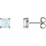 14K White Gold 6 mm Natural White Opal Cabochon Earrings