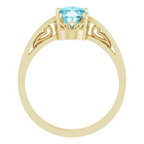 14K Yellow Gold Natural Blue Zircon Scroll Setting® Ring