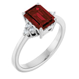 14K White Gold Natural Mozambique Garnet and 1/10 CTW Lab-Grown Diamond Ring
