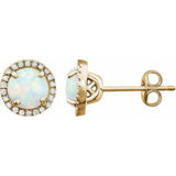 14K Yellow Gold Vermeil Lab-Grown White Opal & 1/8 CTW Lab-Grown Diamond Birthstone Earrings