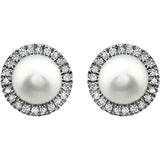 Sterling Silver Cultured White Freshwater Pearl & 1/8 CTW Lab-Grown Diamond Earrings
