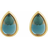 14K Yellow Gold Natural London Blue Topaz Cabochon Earrings