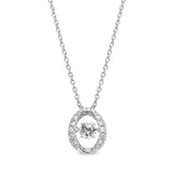 Platinum finish sterling silver micropave dancing stone oval pendant with simulated diamonds on 16 - 18 adjustable cable cha
