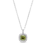 Platinum finish sterling silver micropave simulated peridot pendant with simulated diamonds on 18 cable chain