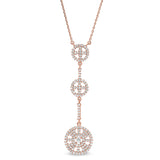 Rose gold finish sterling silver micropave three circle drop necklace with simulated diamonds on 16-18 adjustable chain