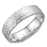 A wedding band with a hammered finish and rope detailing. 