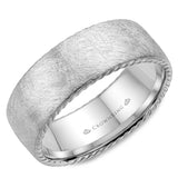 A wedding band with a diamond brushed finish and rope detailing.