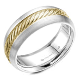 A yellow gold wedding band with a roped yellow gold center.