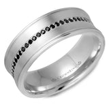 A white gold men's wedding band with 56 black diamonds.